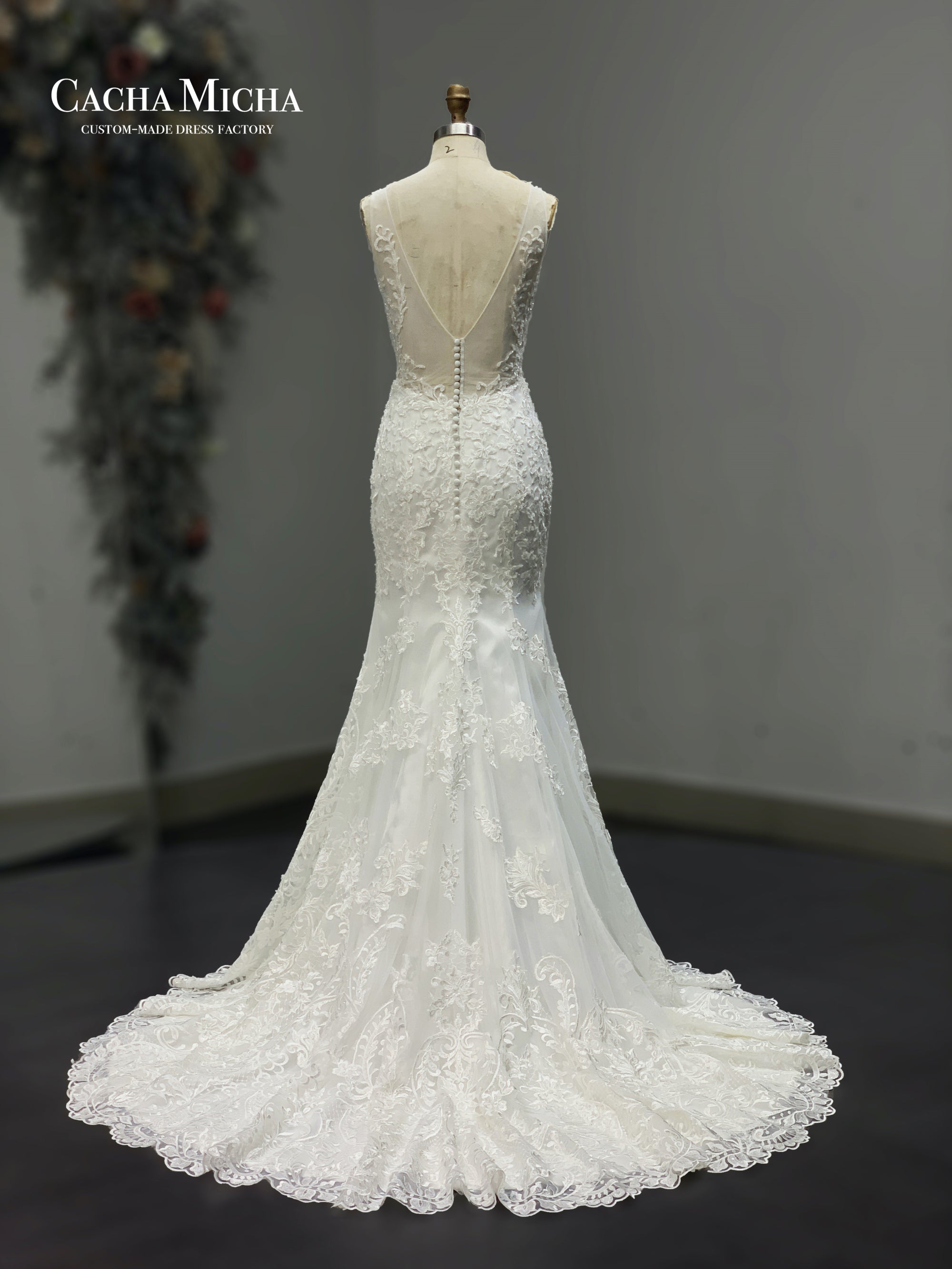 high scallops lace mermaid bridal dress 211258