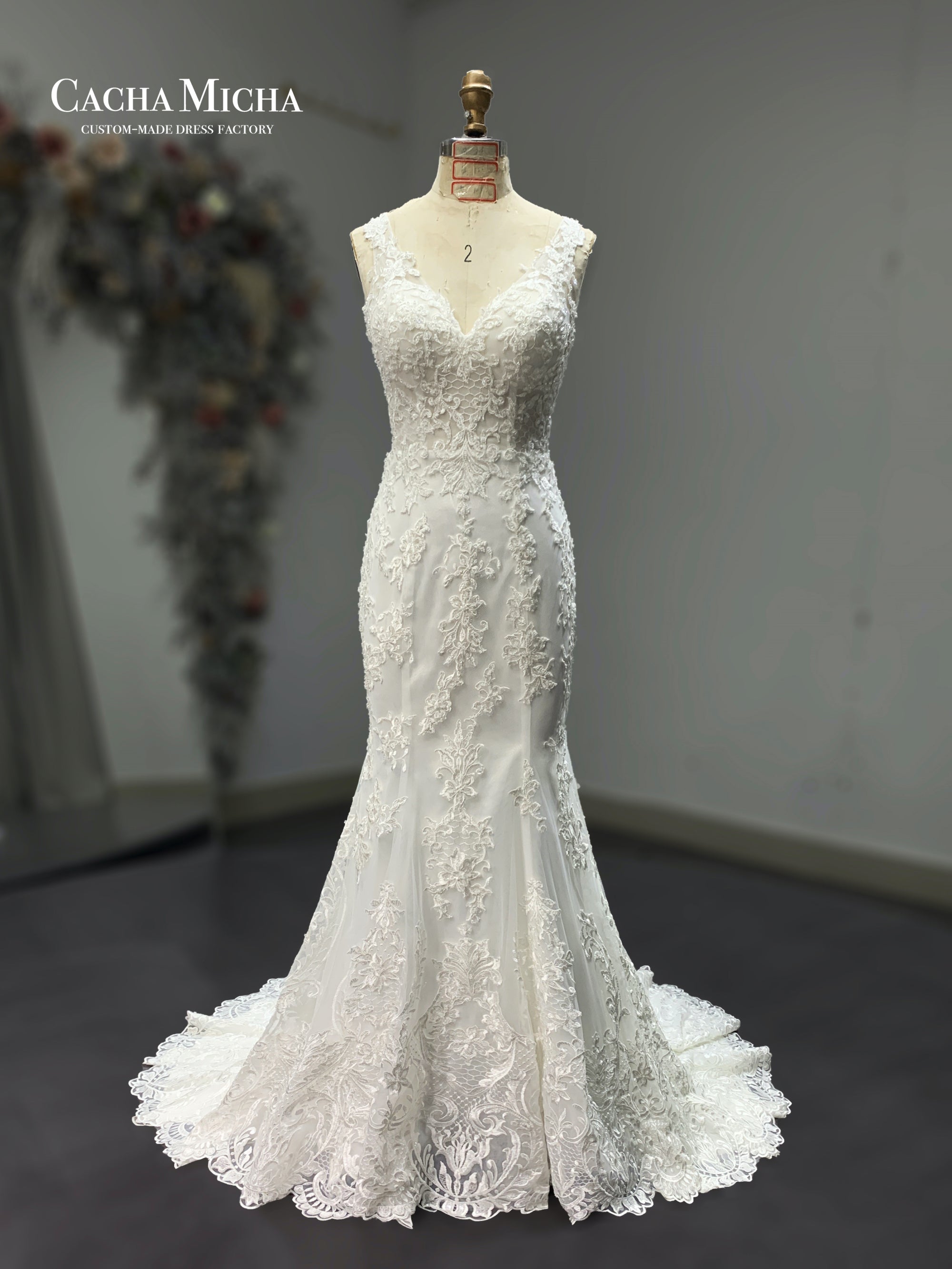 high scallops lace mermaid bridal dress 211258
