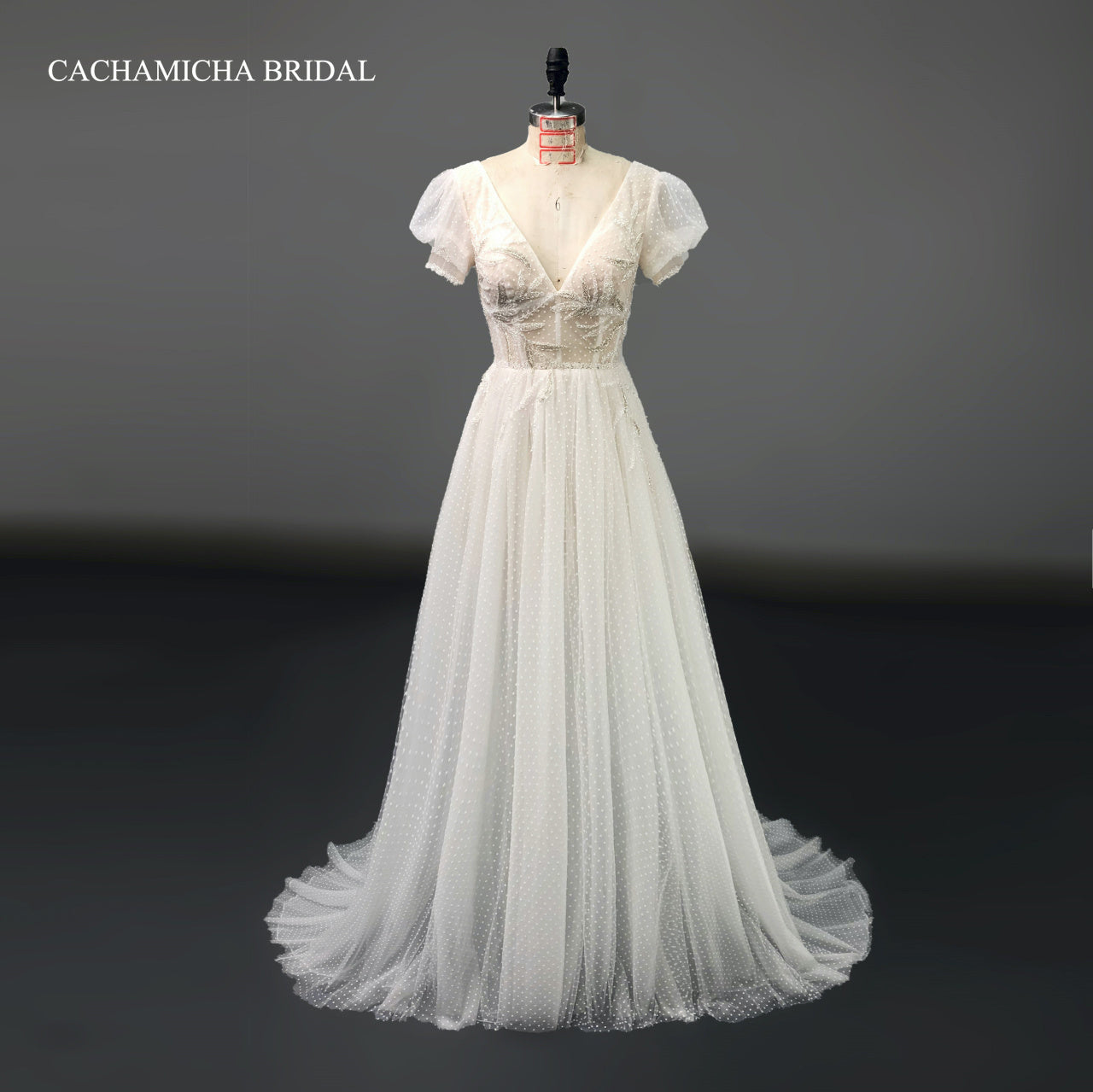 puff sleeves dotted bohemia bridal dress 9635