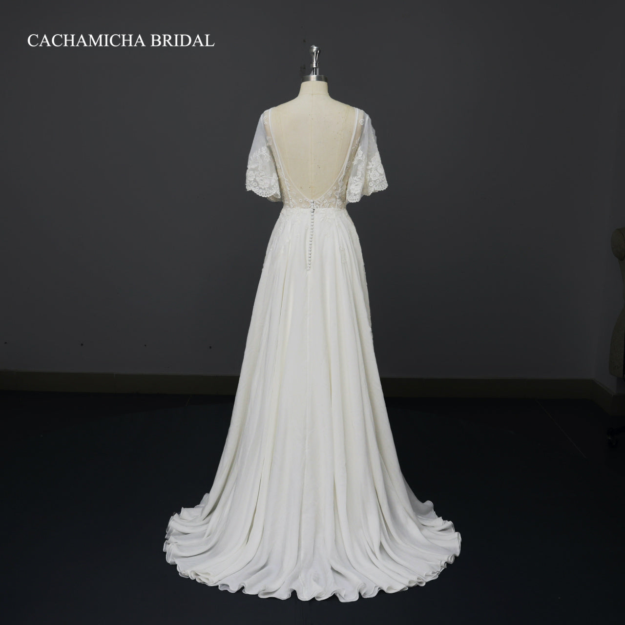 bohemia bell sleeves chiffon bridal dress C4050