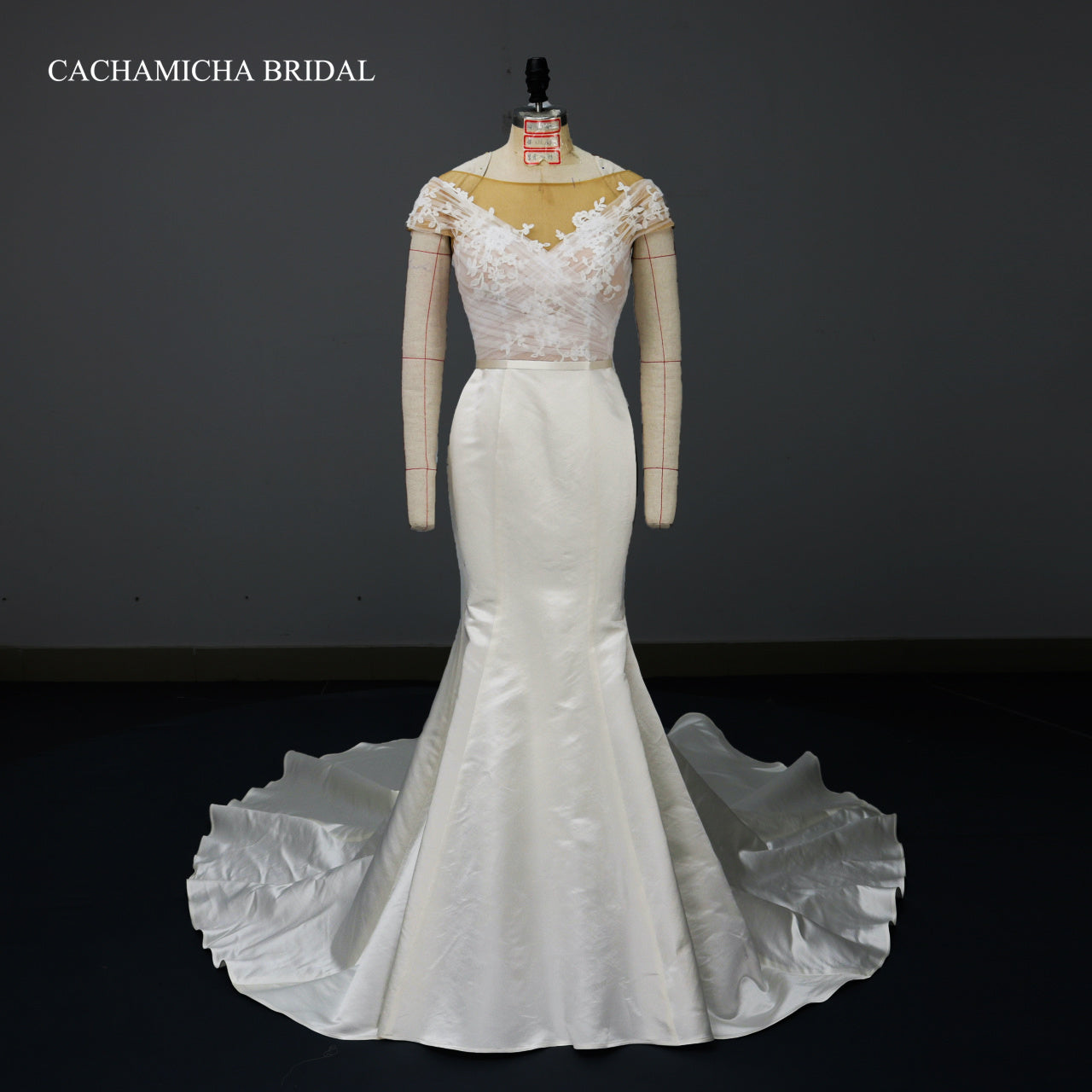 pleated top duches satin mermaid wedding dress C4133