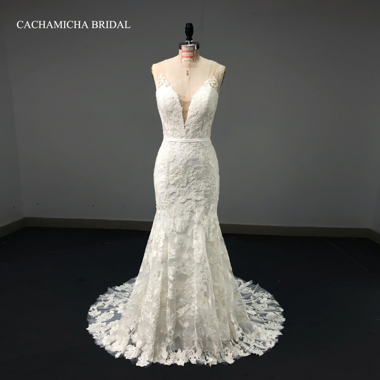 sequin lace illusion back mermaid wedding dress C254