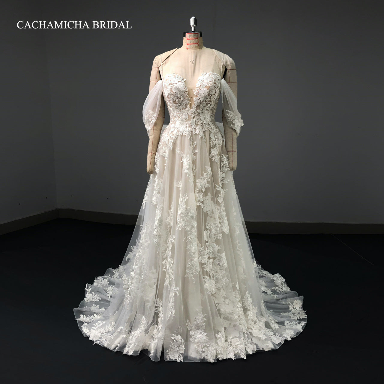 off the shoulder backless lace bridal dress C255