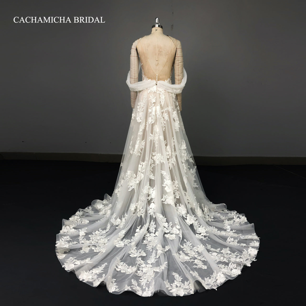 off the shoulder backless lace bridal dress C255
