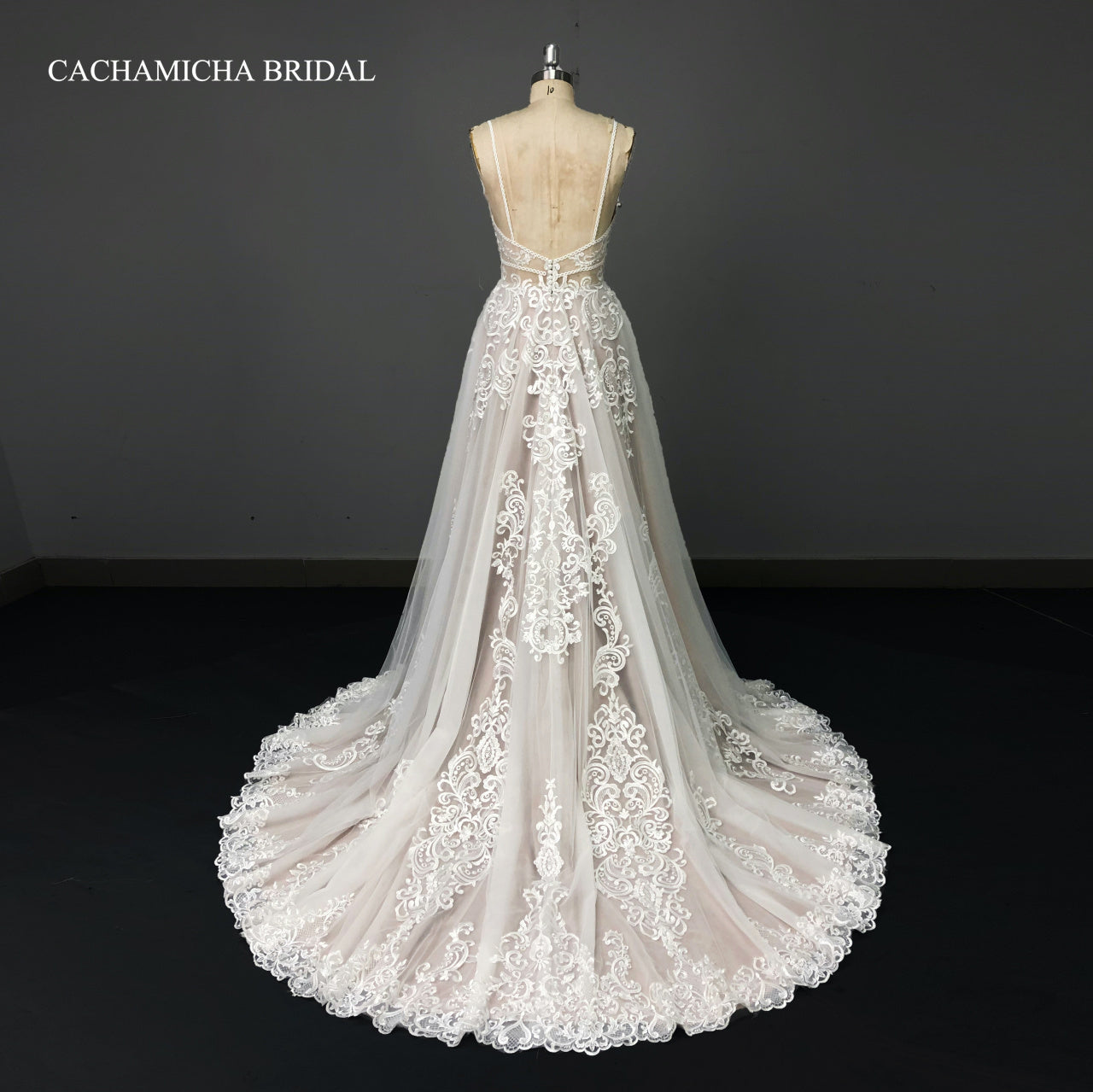 sequin embroidered lace a line bridal dress C256