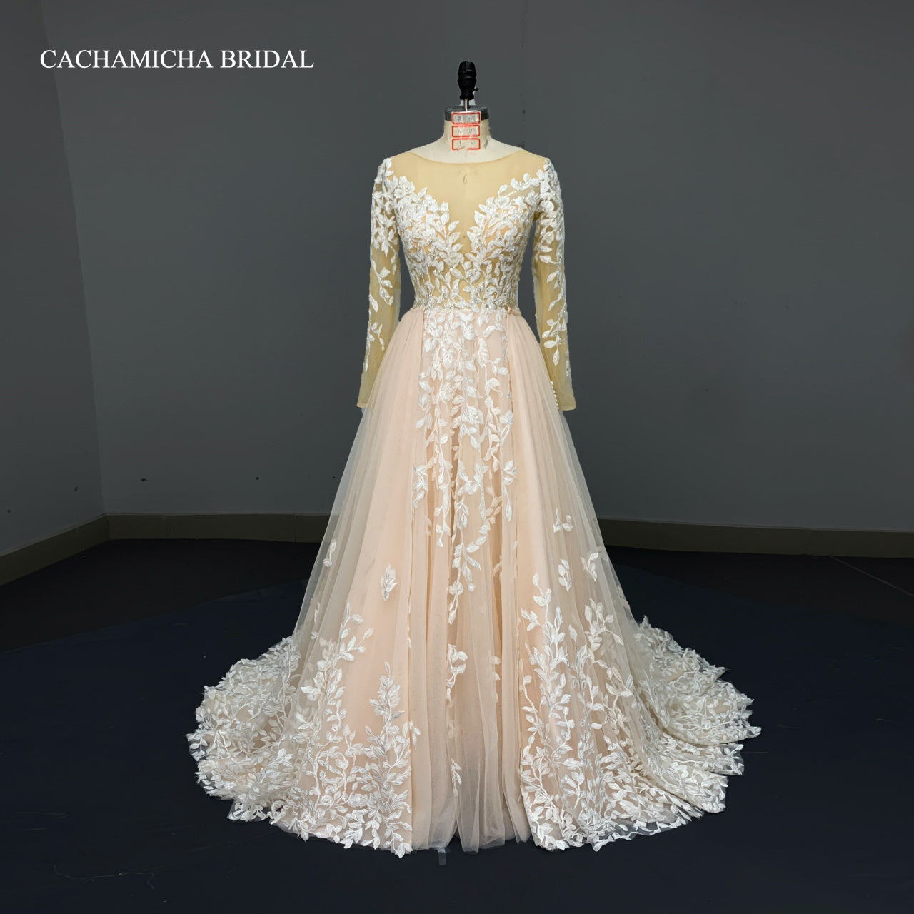 Beaded lace long sleeves 2 pieces wedding dress 1195