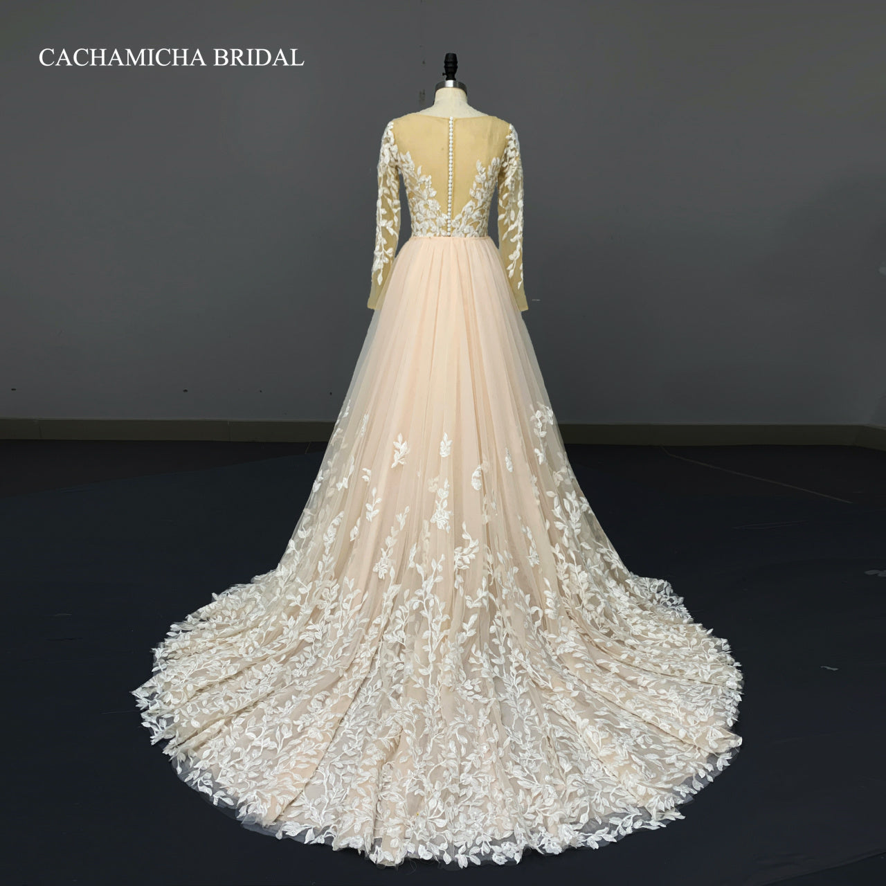 Beaded lace long sleeves 2 pieces wedding dress 1195