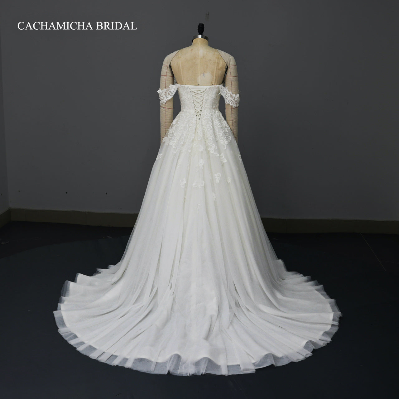 off shoulder lace embroidered soft tulle bridal dress 3998