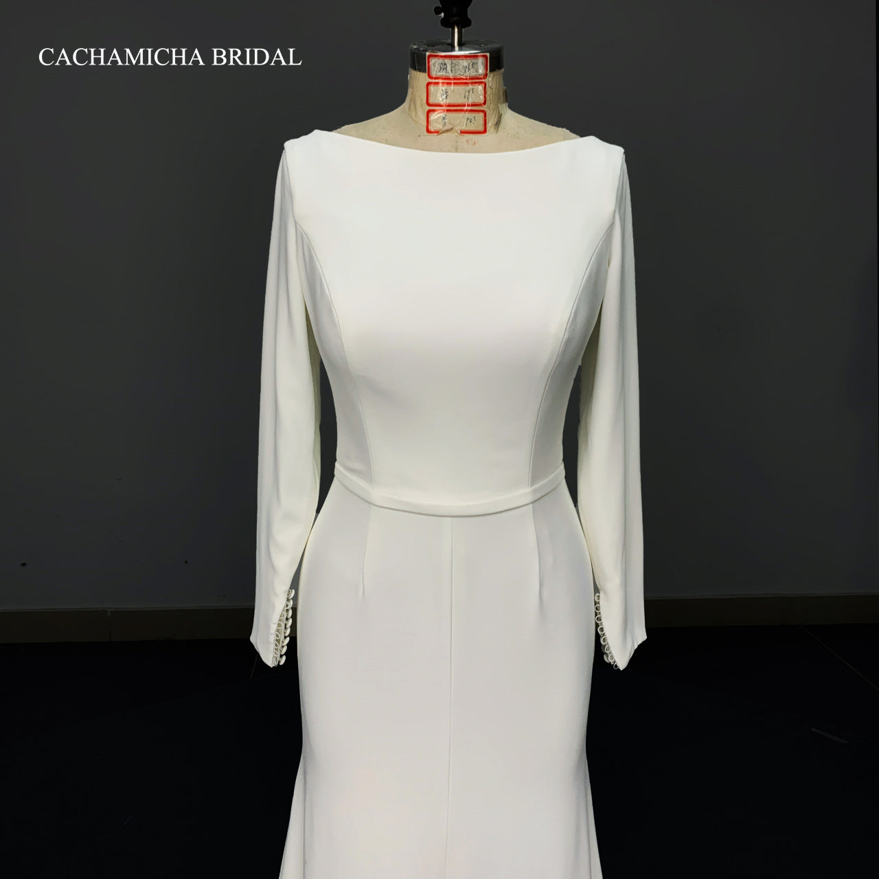 Simple Elegant Long Sleeves Crepe Bridal Gown 1246
