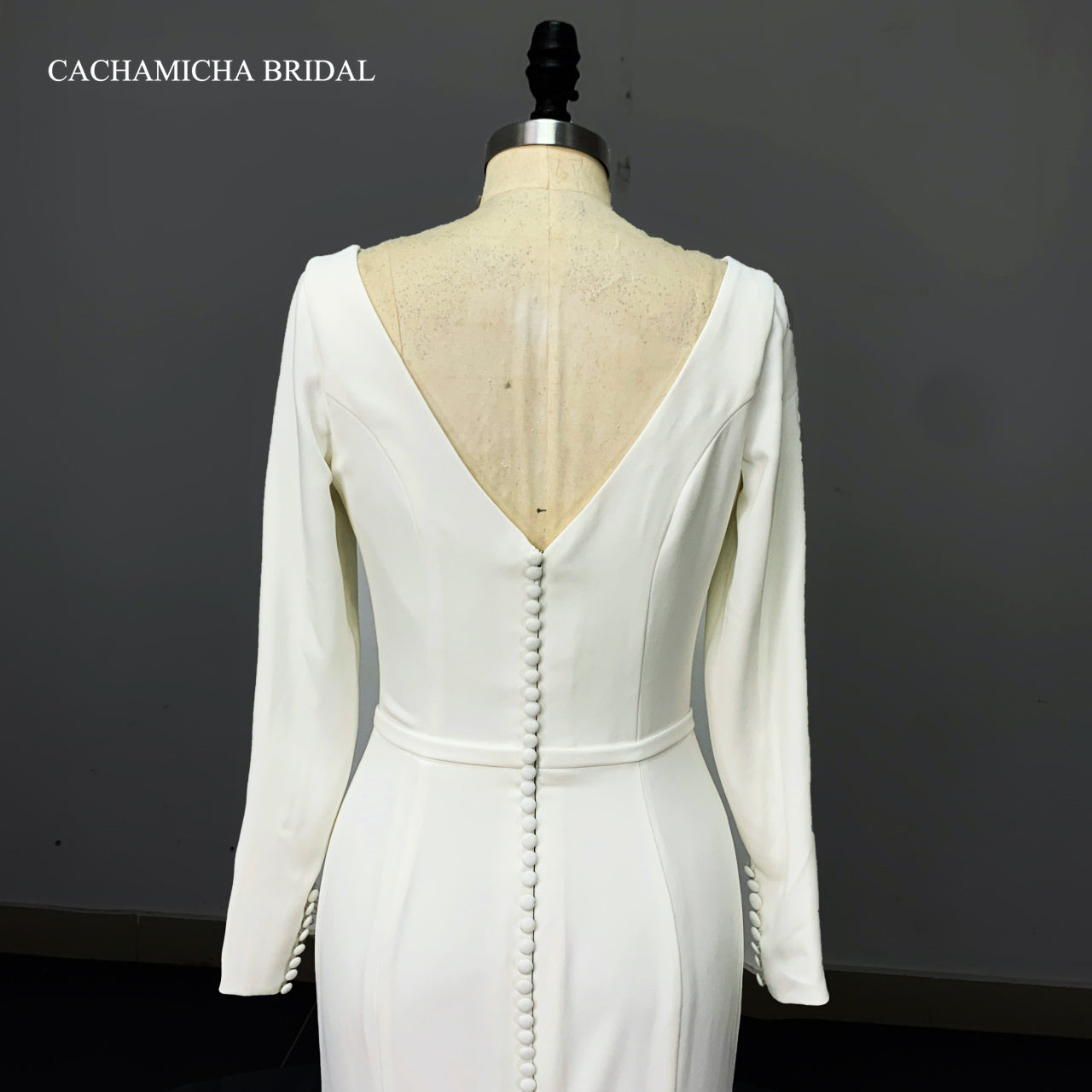 Simple Elegant Long Sleeves Crepe Bridal Gown 1246