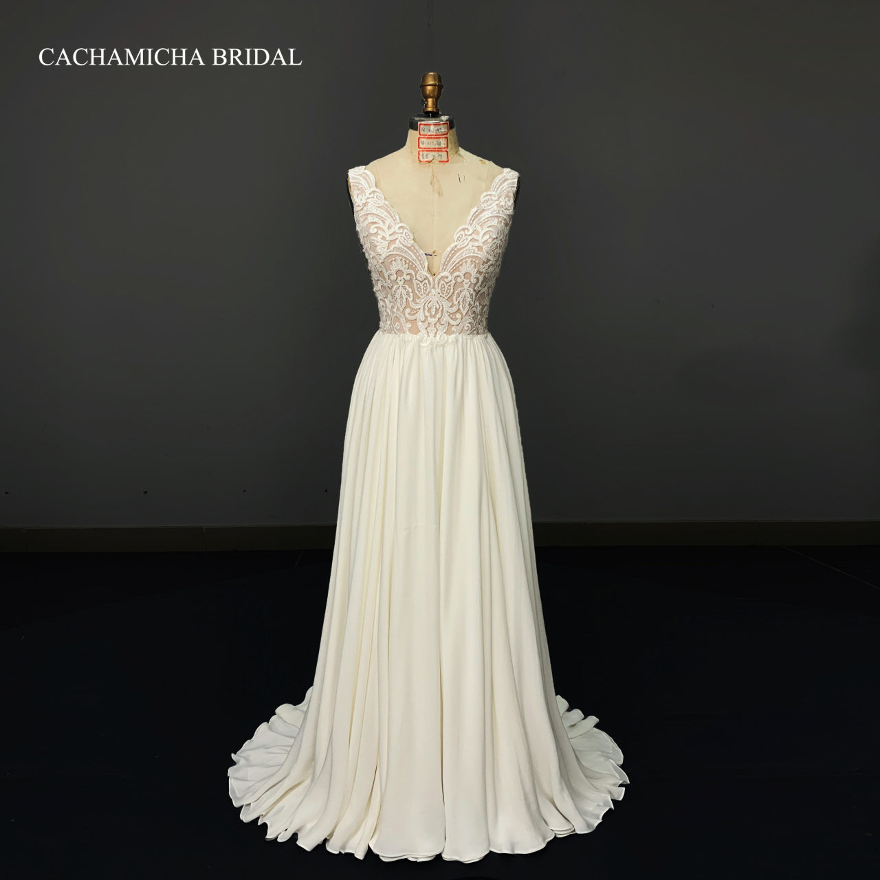 Sequin Lace Top Chiffon Bridal Gown 1276