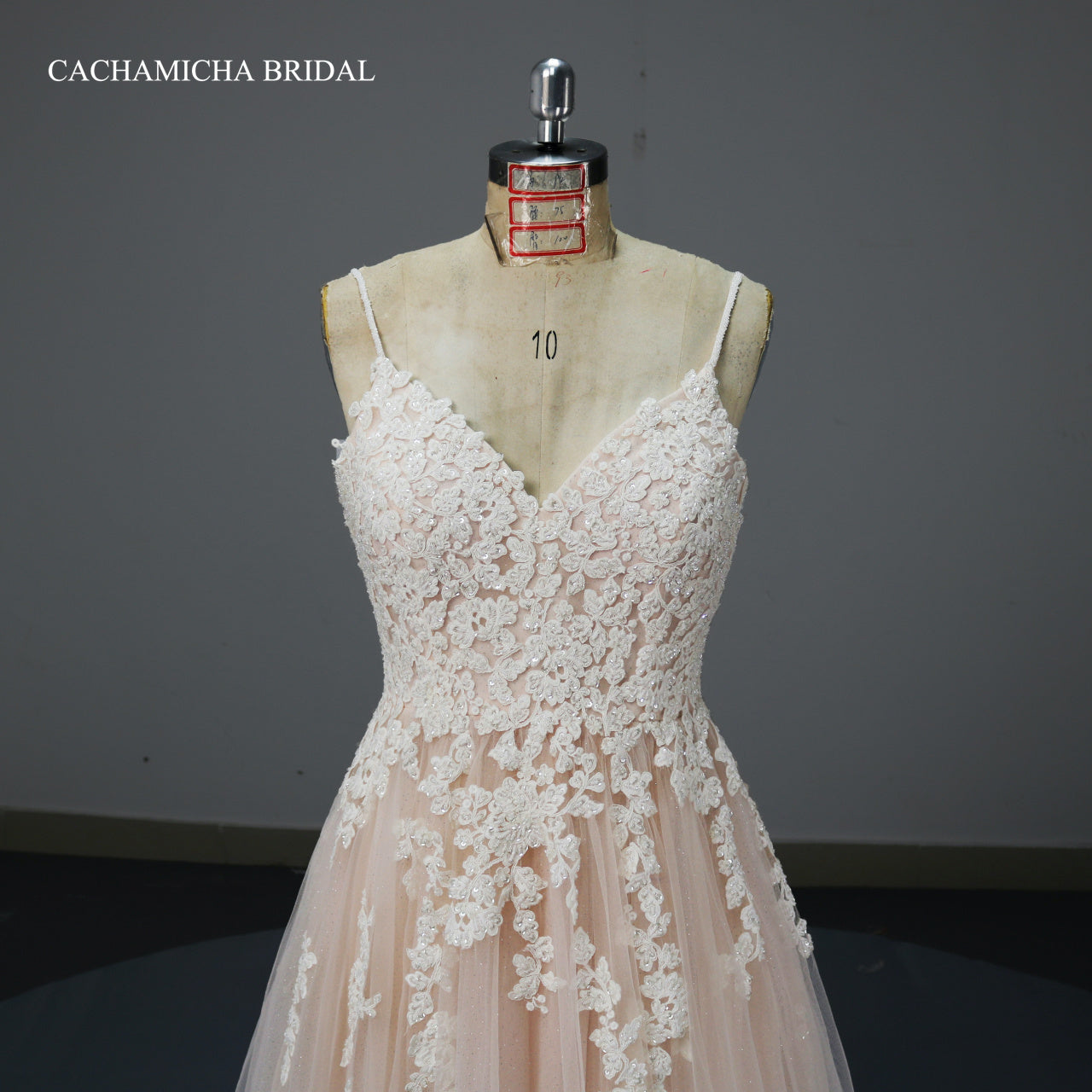 Gorgeous Beaded Lace Pink Wedding Dress C369