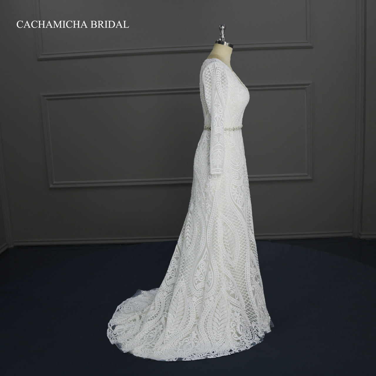 Elegant Long Sleeves Bohemia Lace Mermaid Wedding Dress C9879