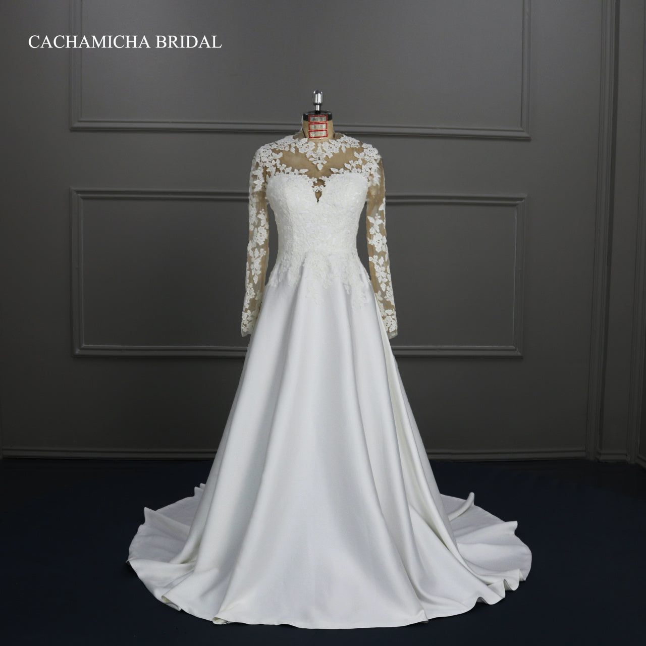 High Quality Lace Long Sleeves Satin Bridal Dress DW02