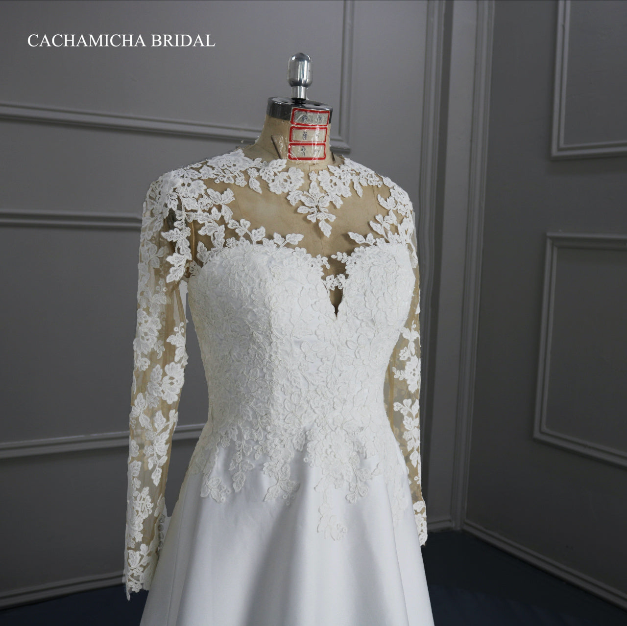 High Quality Lace Long Sleeves Satin Bridal Dress DW02