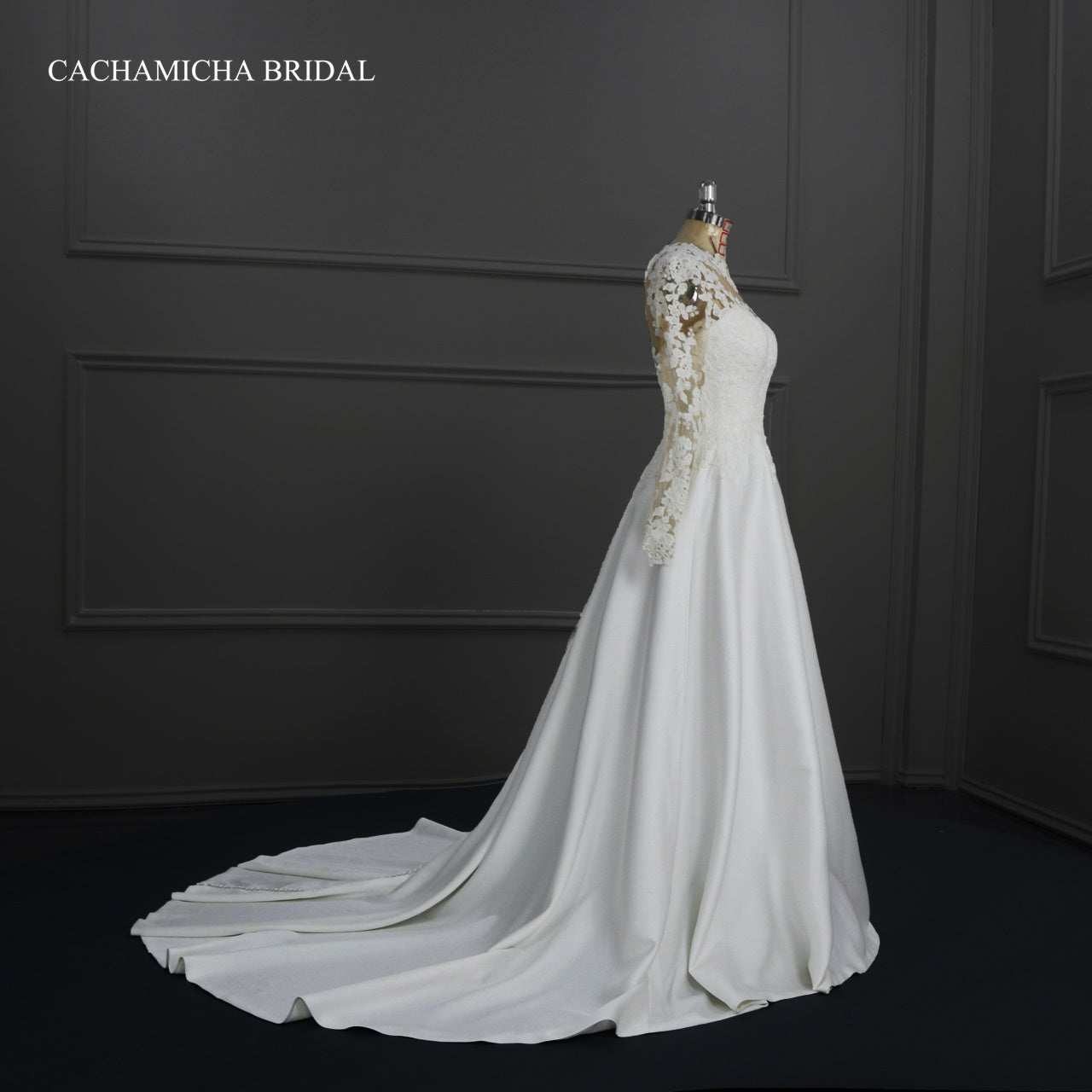 High Quality Lace Long Sleeves Satin Bridal Dress DW02