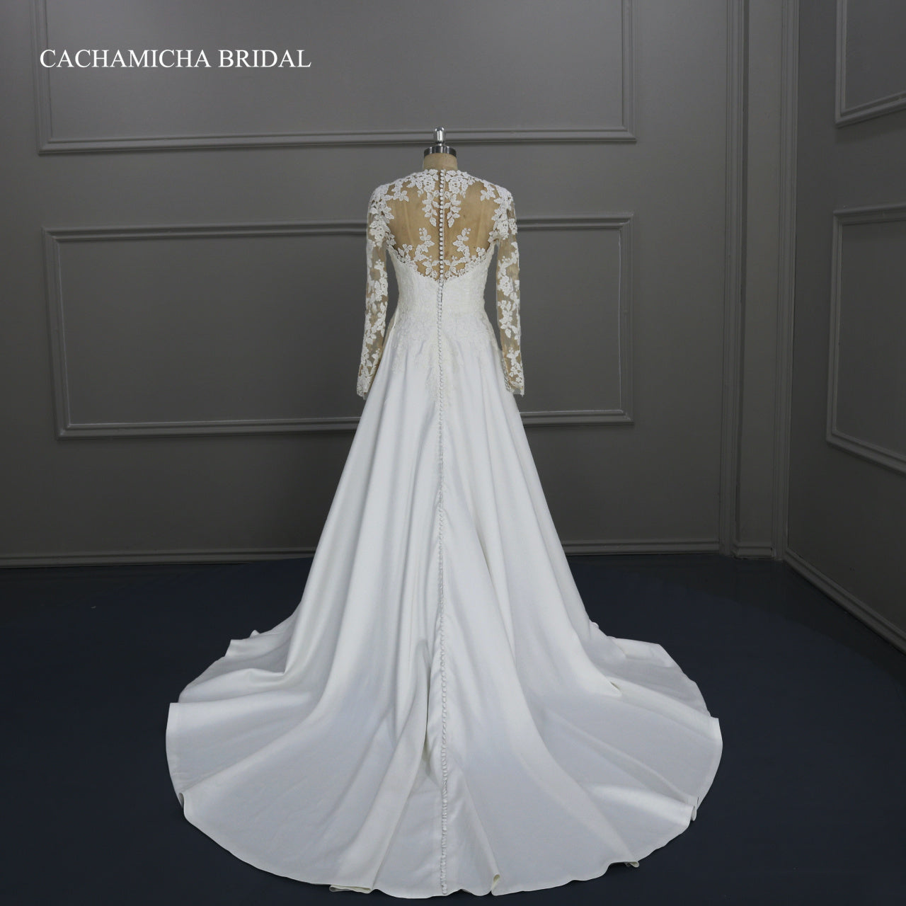 High Quality Lace Long Sleeves Satin Bridal Dress DW02