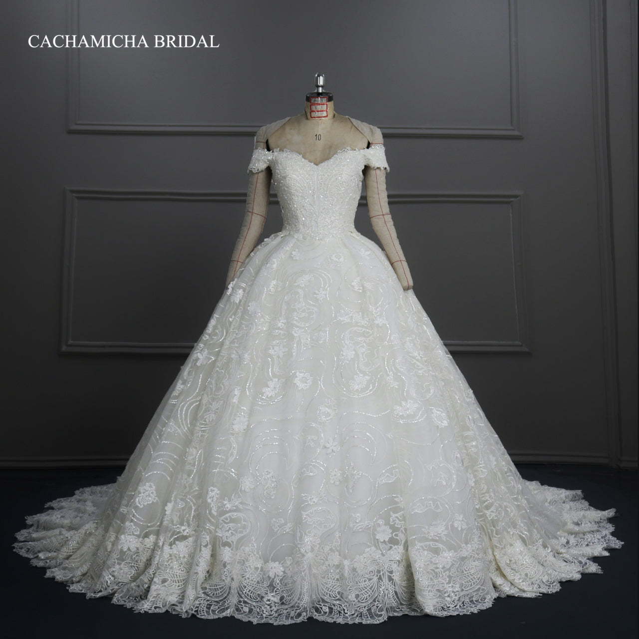 Beautiful Lace Off The Shoulder Ball Gown Wedding Dress DW05