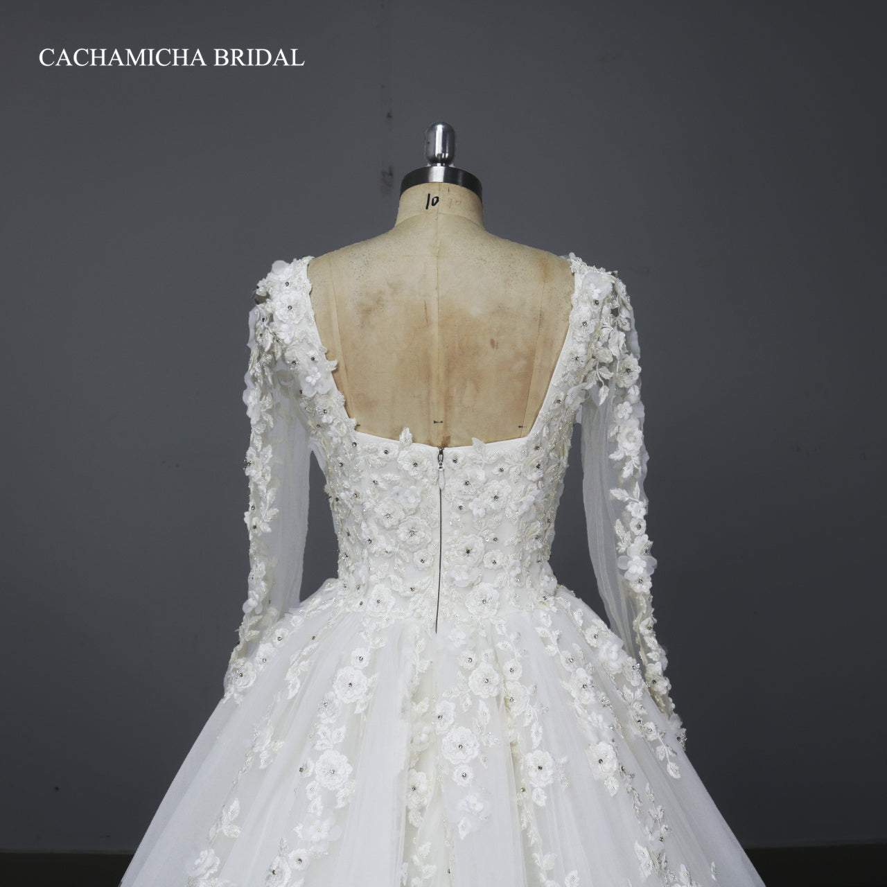 Queen Ann Neckline Long Sleeves Lace Ball Gown Wedding Dress DW06