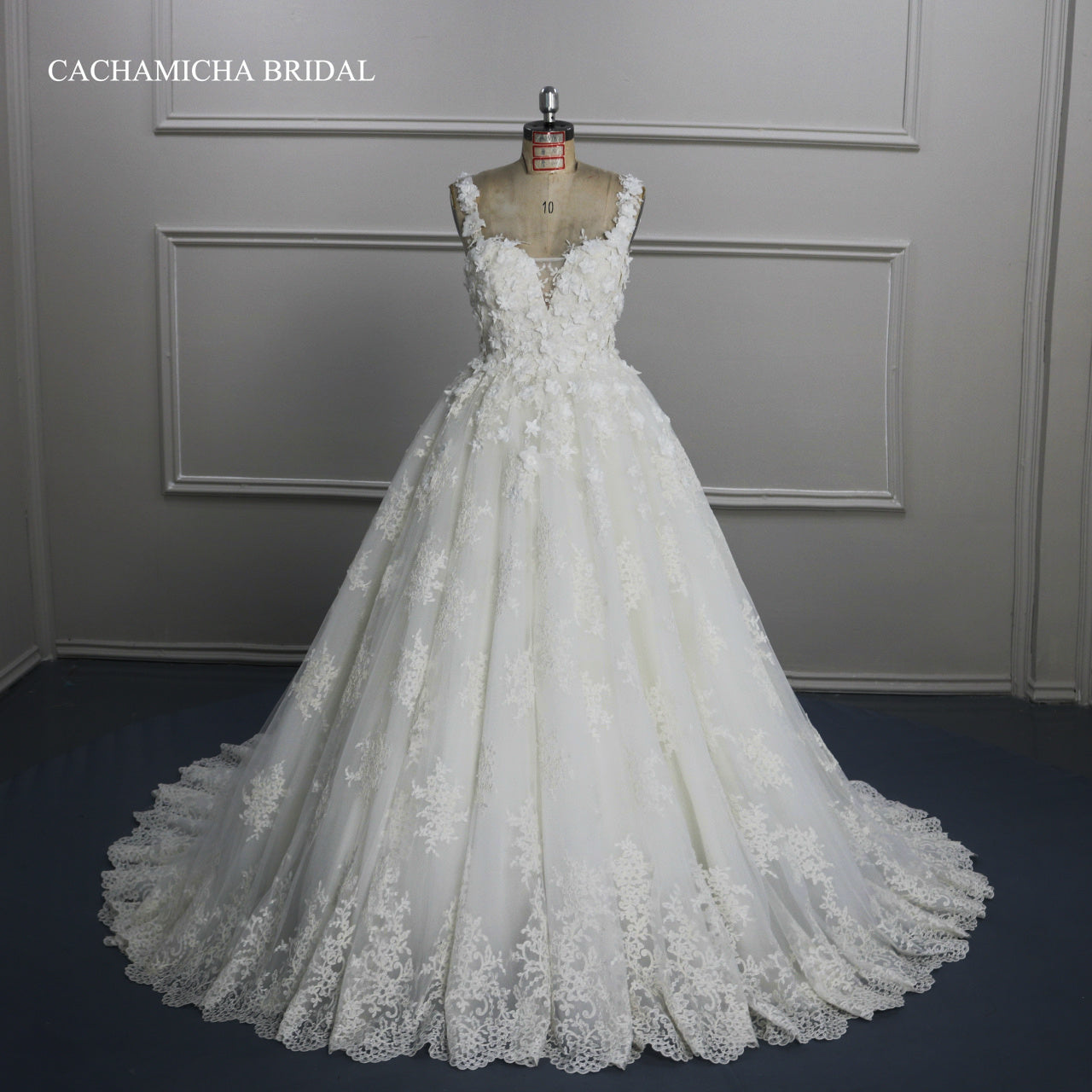 French Lace Handmade Flower Ball Gown Wedding Dress DW09