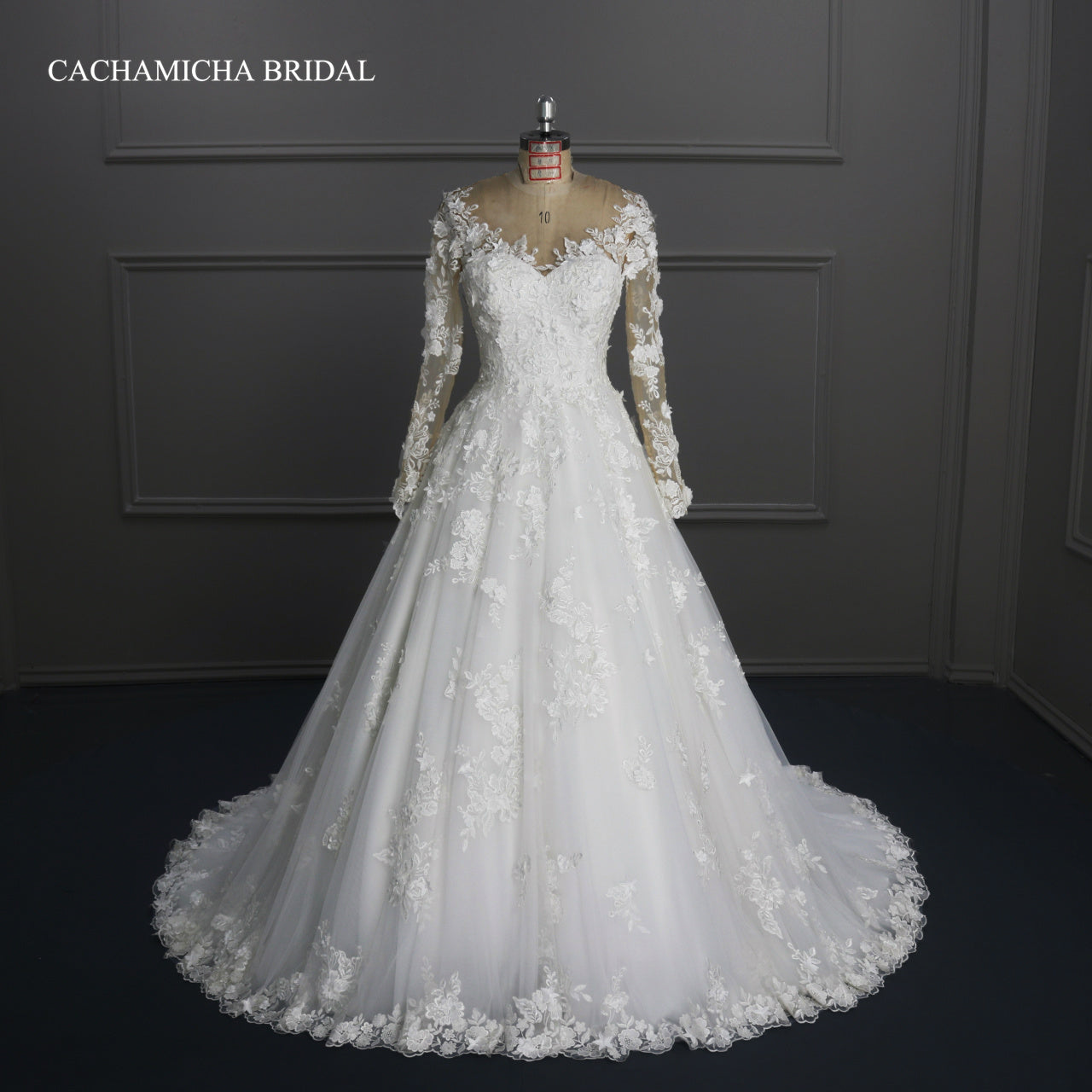 Jewel Neck Long Sleeves 3D Lace Wedding Gown DW22