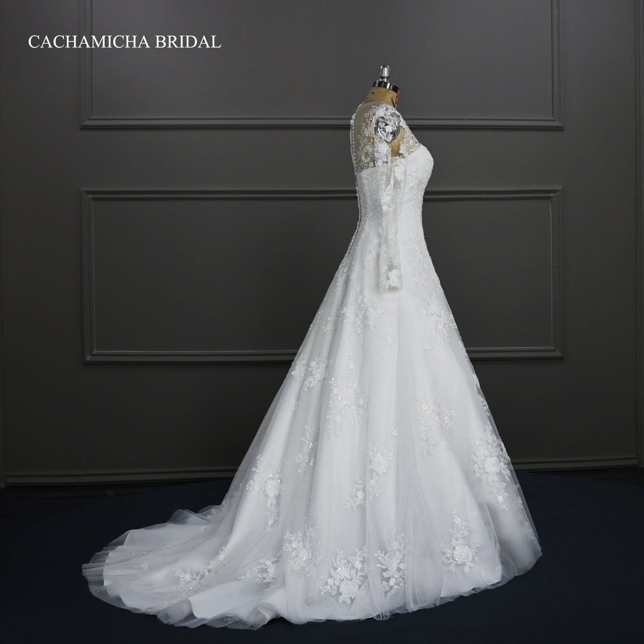 Romantic Crystal Lace Drop Waist Bridal Dress DW25