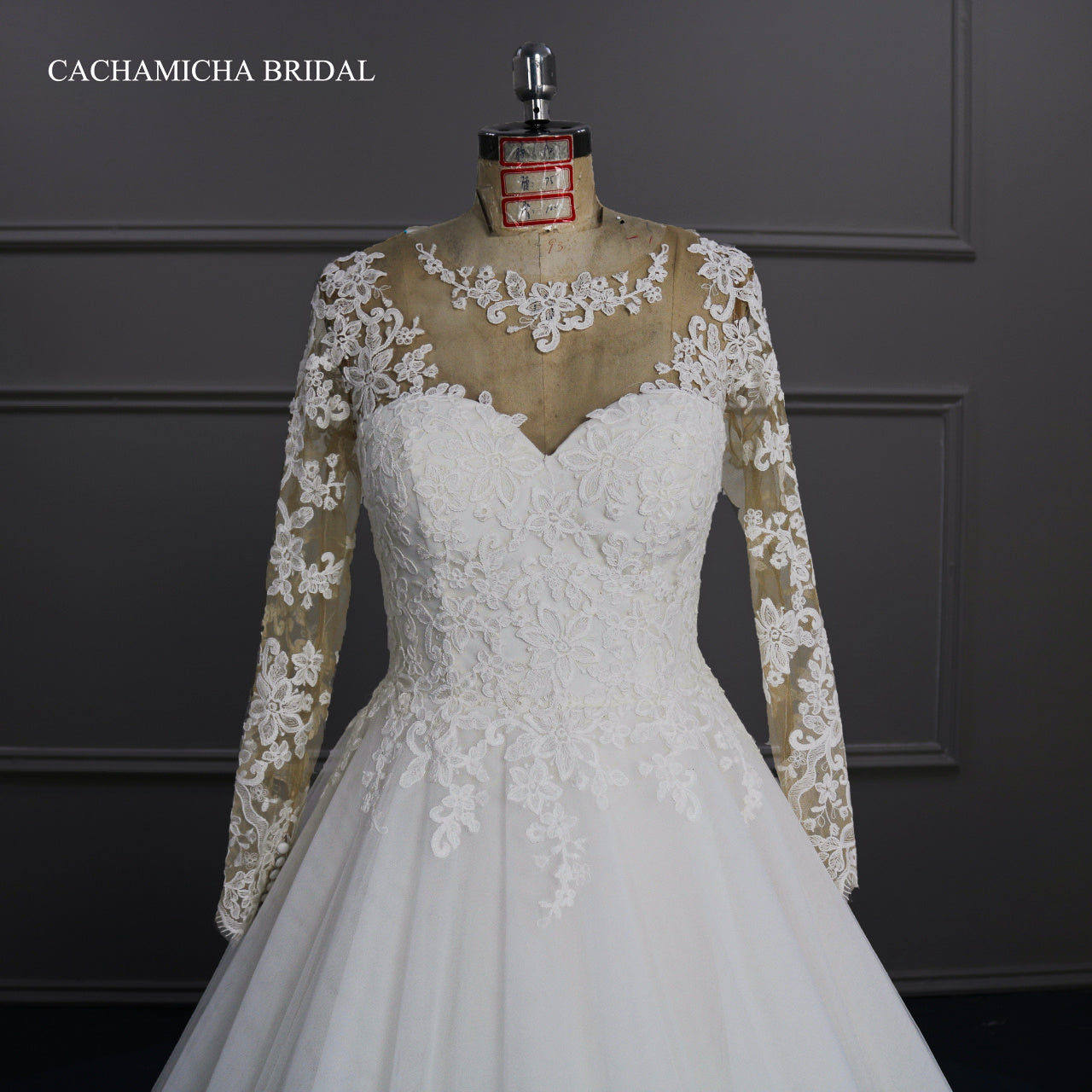 Lace Applique Ball Gown Long Sleeves Bridal Dress DW30