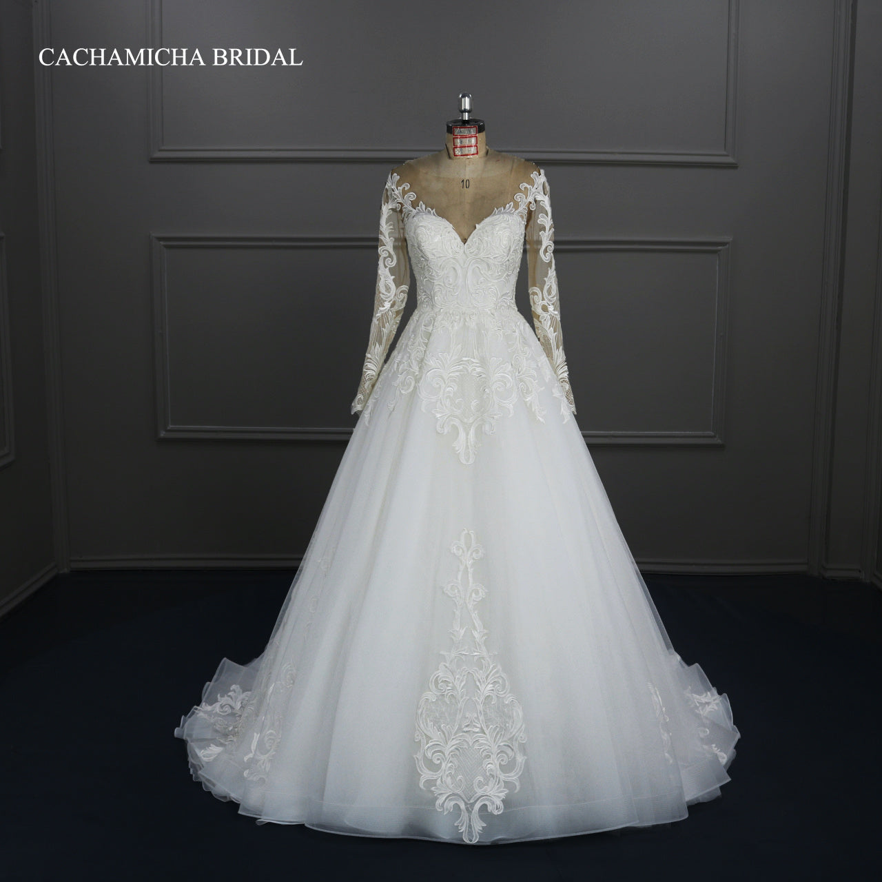 Illusion Back Embroidered Lace Ball Gown Bridal Dress DW32