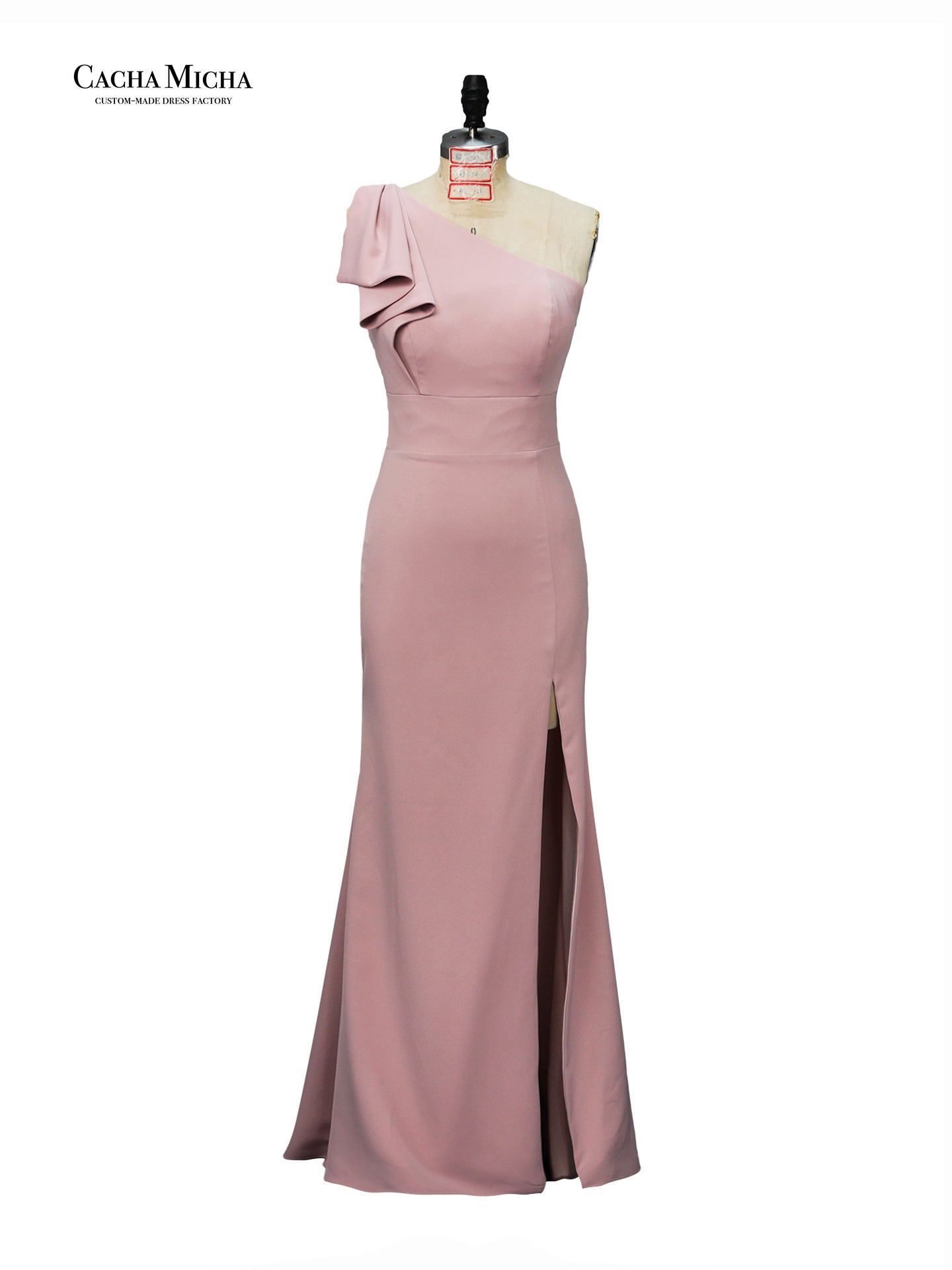 one shoulder pearl pink bridesmaid dress DB3332