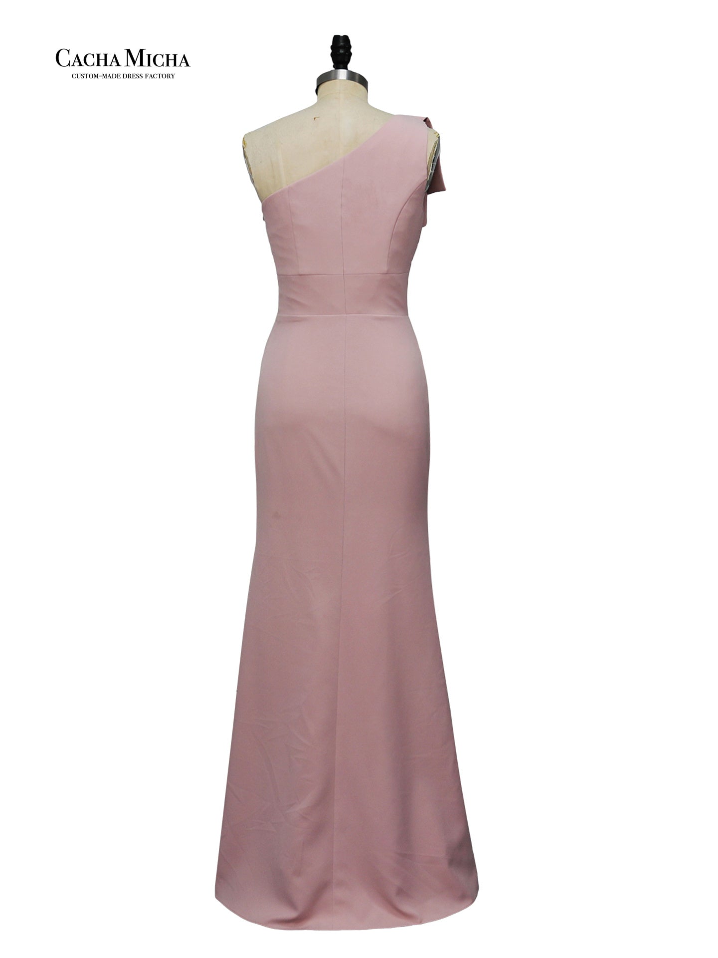 one shoulder pearl pink bridesmaid dress DB3332