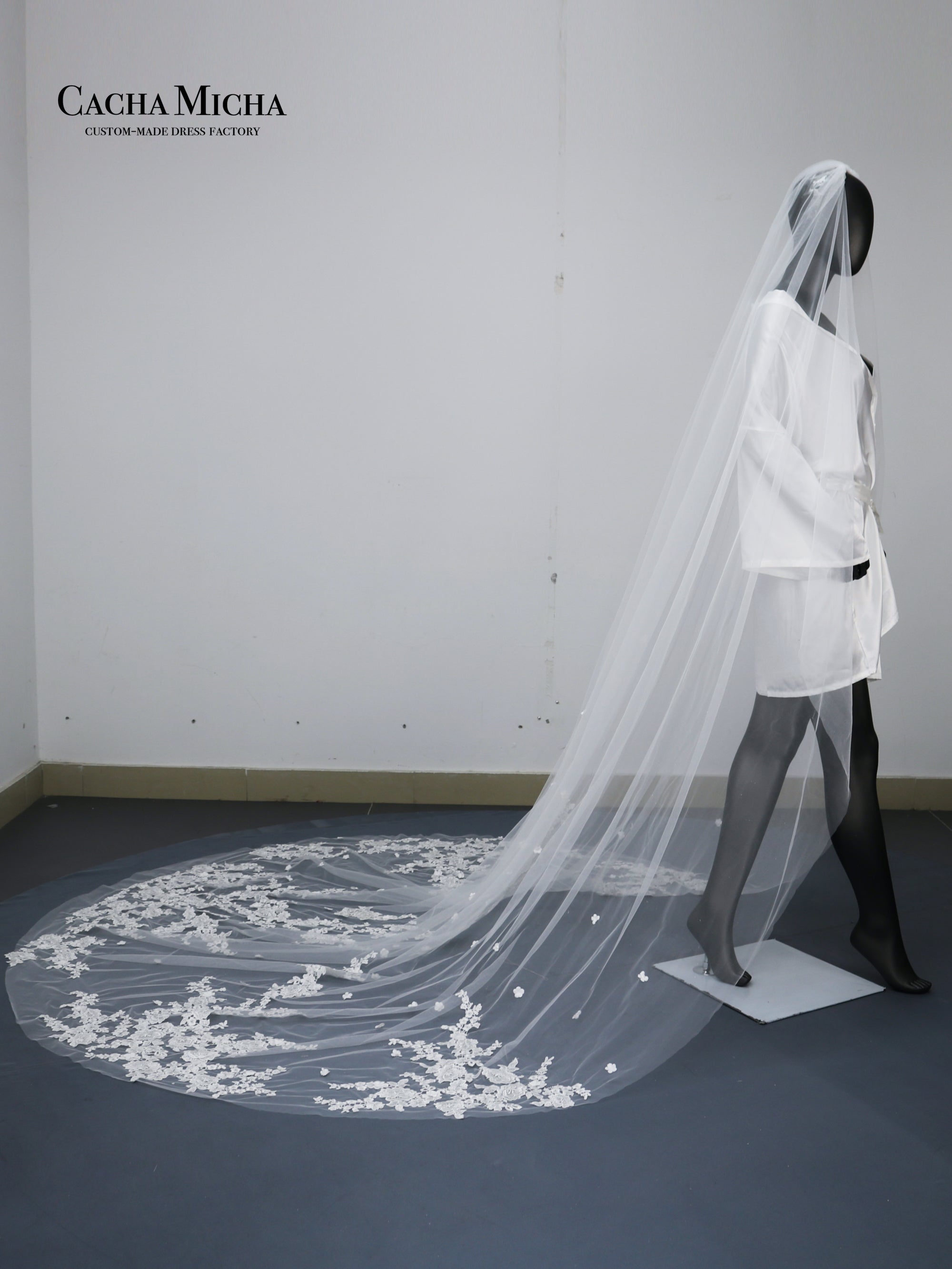 beautiful 3D flower lace bridal veil V4068