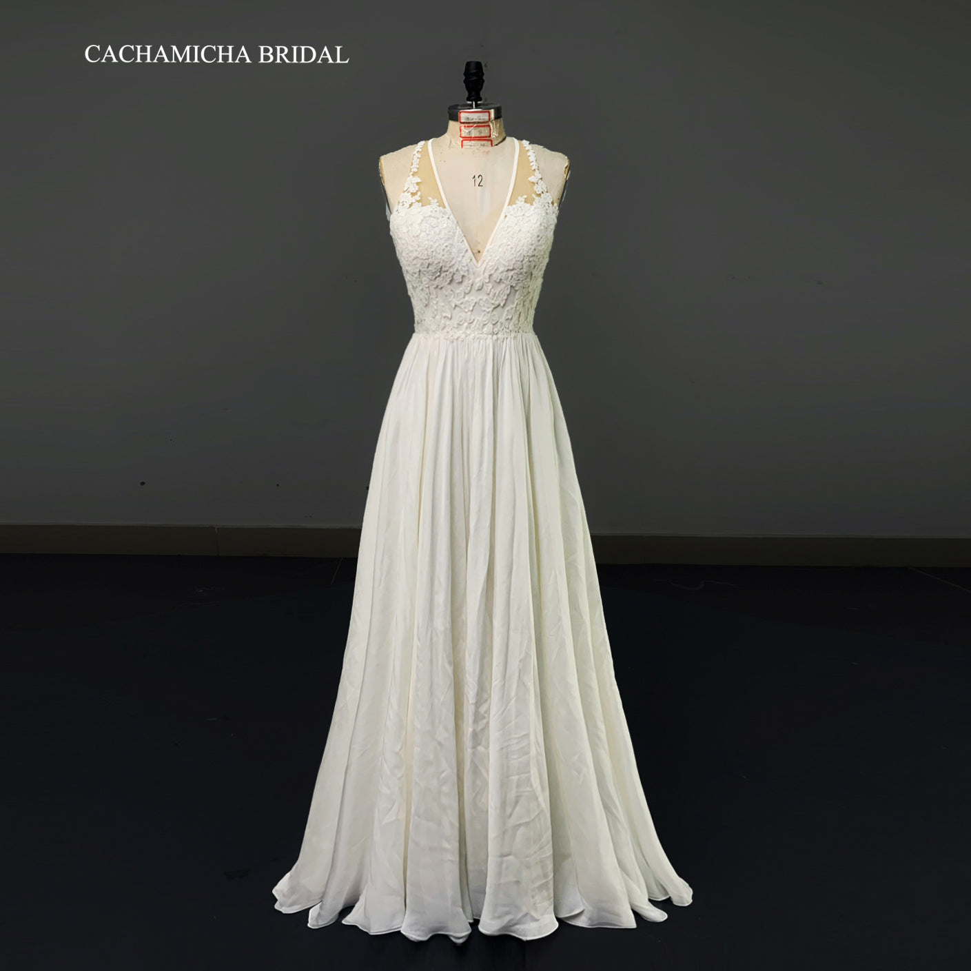 Bohemia Halter Neck Lace Top Chiffon Bridal Dress 7186