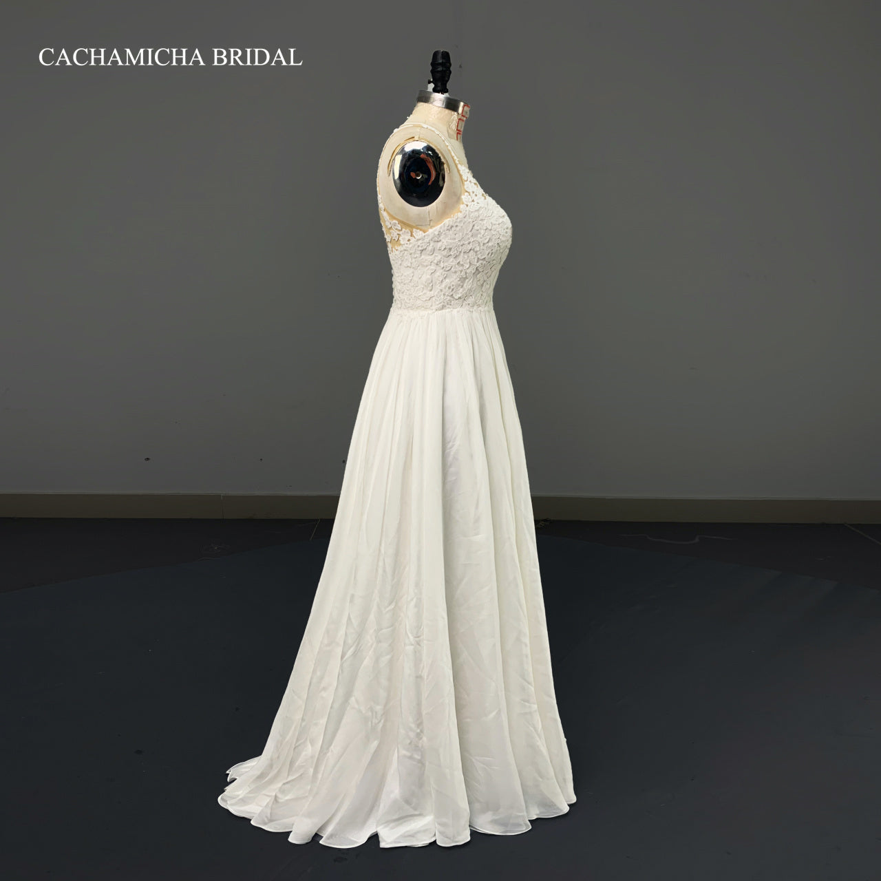 Bohemia Halter Neck Lace Top Chiffon Bridal Dress 7186