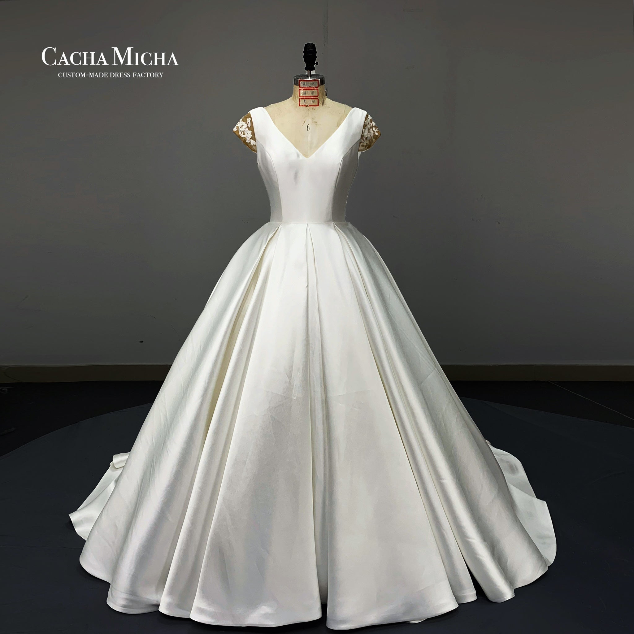 Elegant Mikado Satin Ball Gown Wedding Dress O421