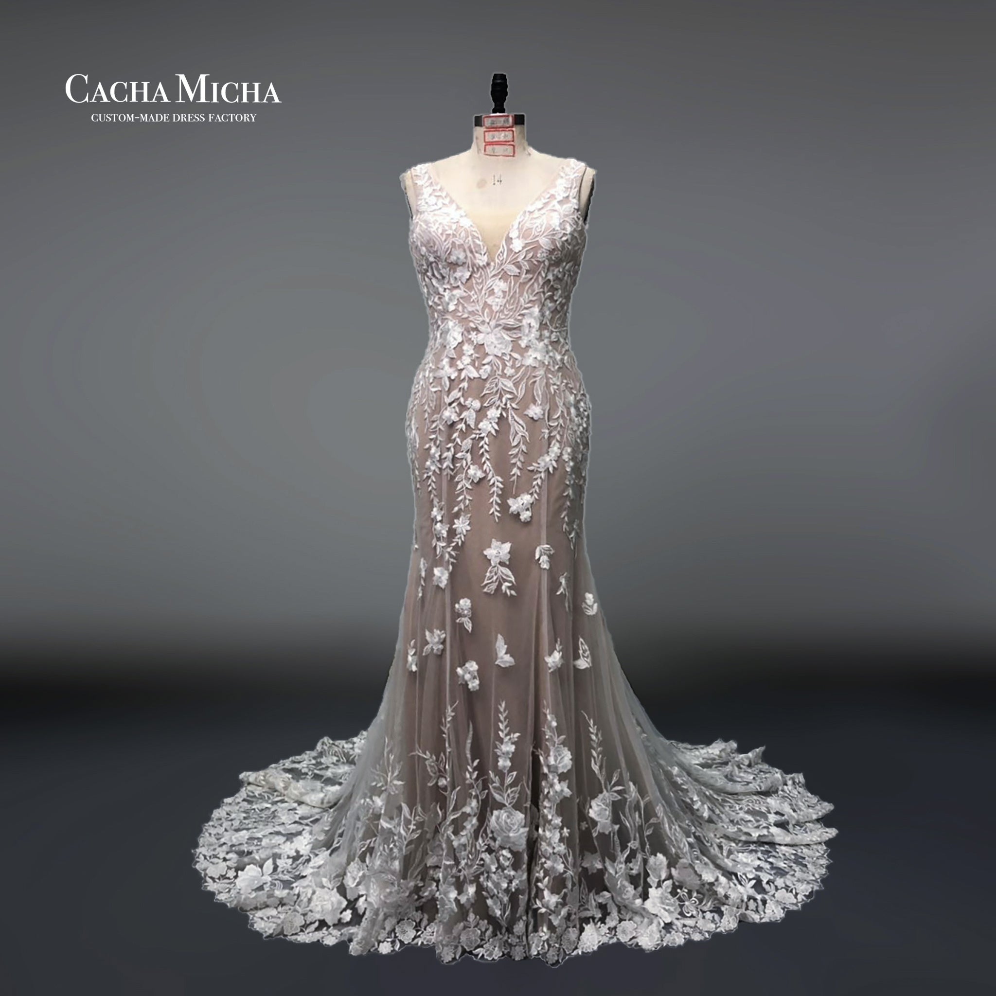 Dark Champagne Lace Mermaid Wedding Dress O432