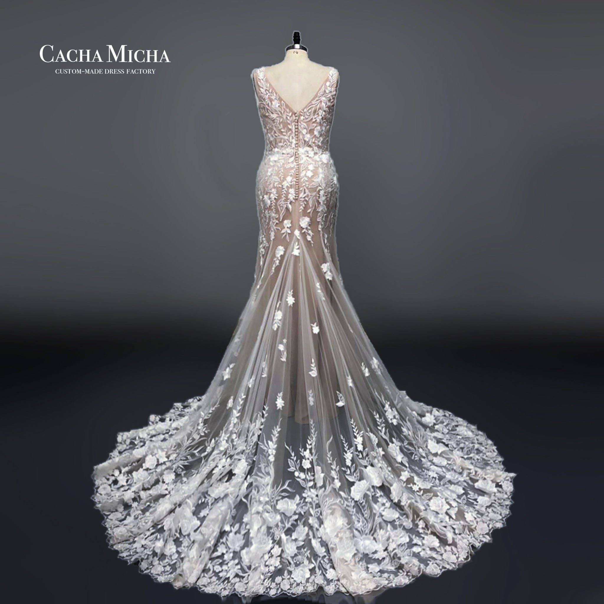 Dark Champagne Lace Mermaid Wedding Dress O432