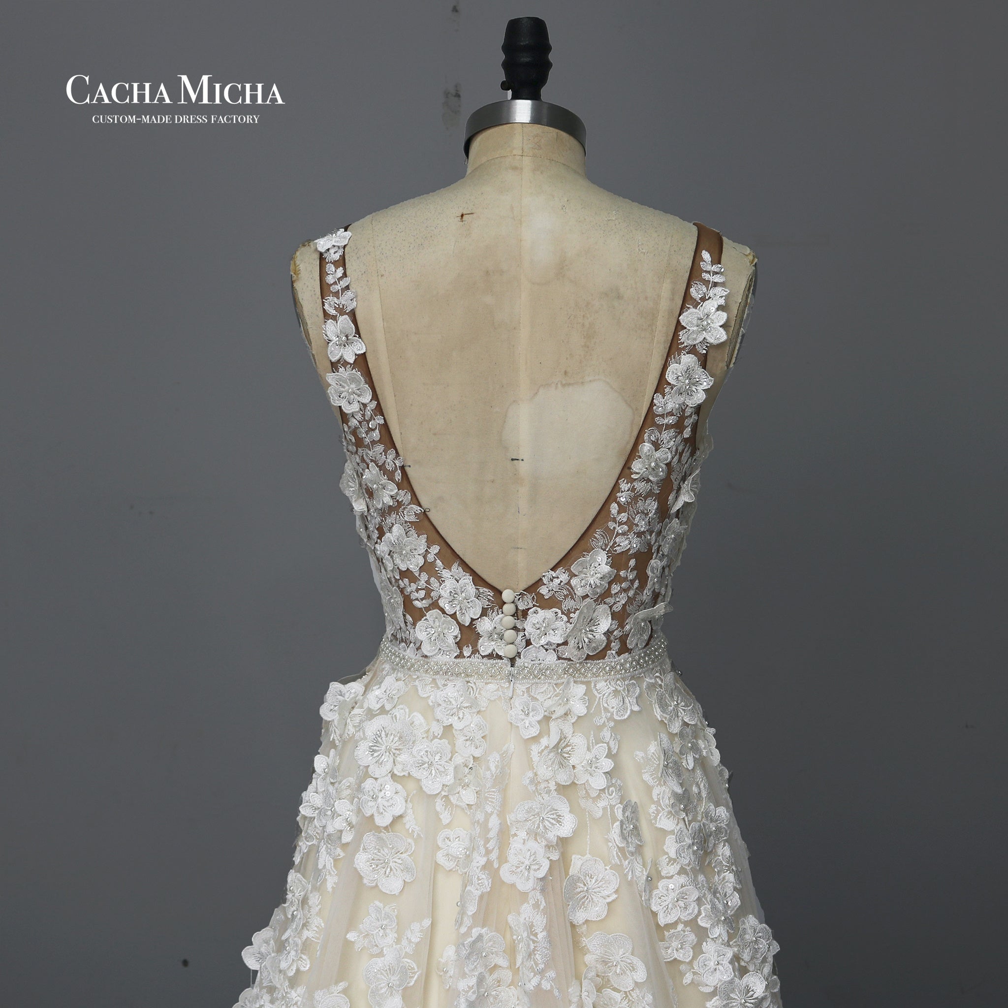 luxury 3D flower lace a line wedding dress O501