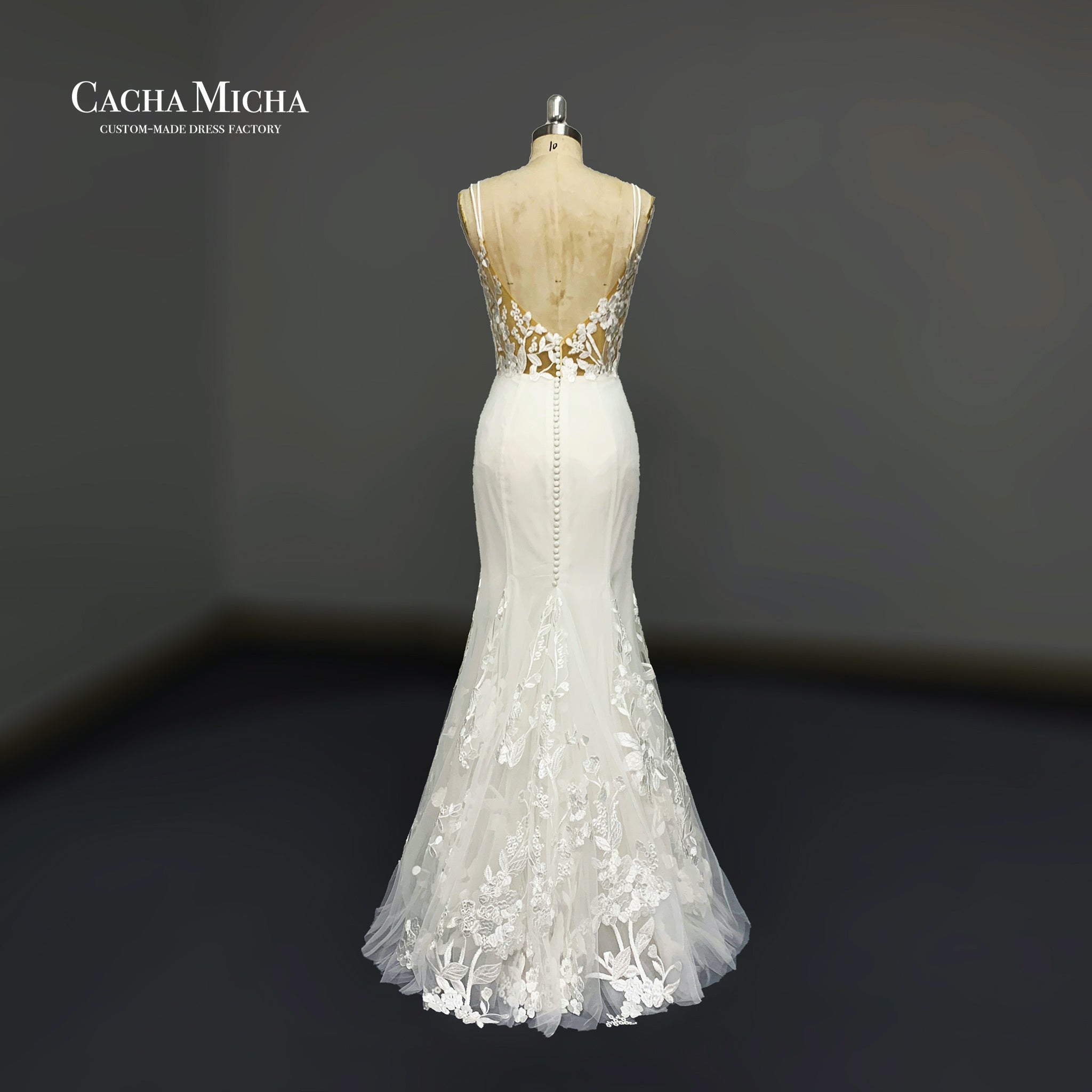 godet lace floor length wedding dress with detachable skirt O524